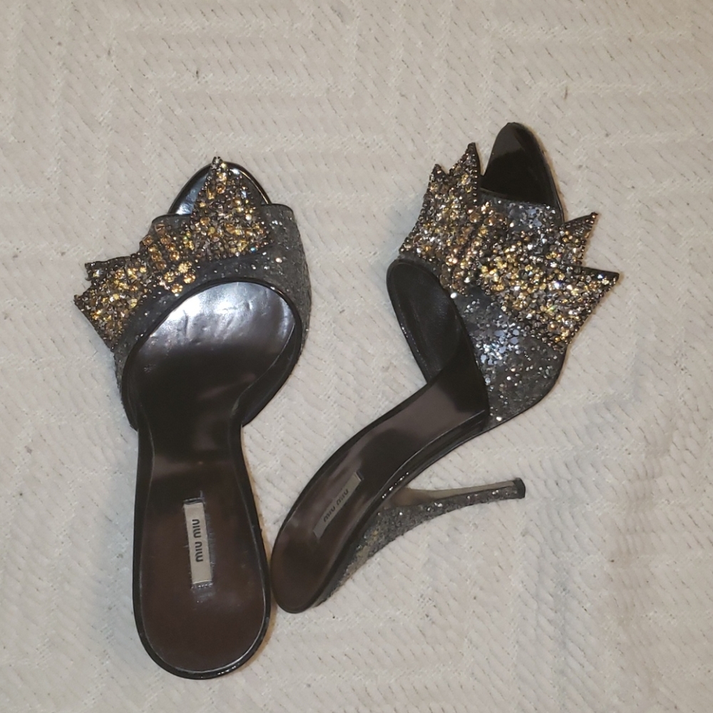 Miu Miu prada glitter mules shoes size 8 - Picture 1 of 11